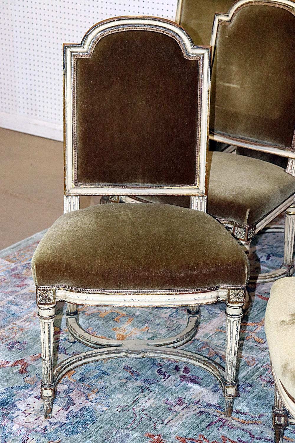 Louis XVI Antique Set 8 Swedish or Gustavian Style Side Dining Chairs with Mohair Wool