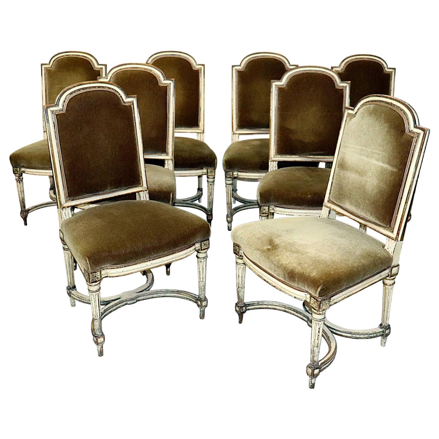 Antique Set 8 Swedish or Gustavian Style Side Dining Chairs with Mohair Wool