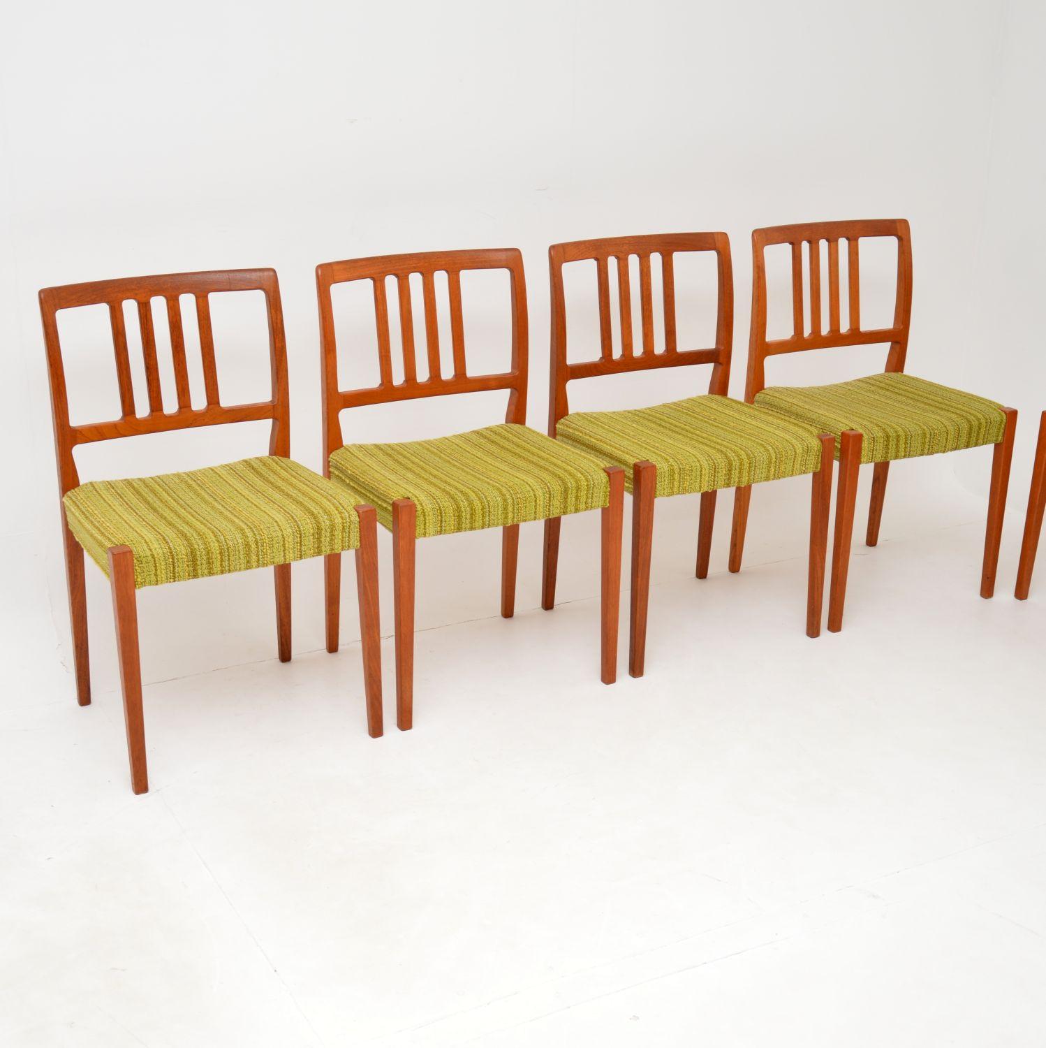 A beautiful set of eight vintage solid teak dining chairs. These were made in Sweden in the 1960’s, they were designed by Nils Jonsson for Hugo Troeds.

The quality is fantastic, these are very strong and very comfortable. The solid teak frames have