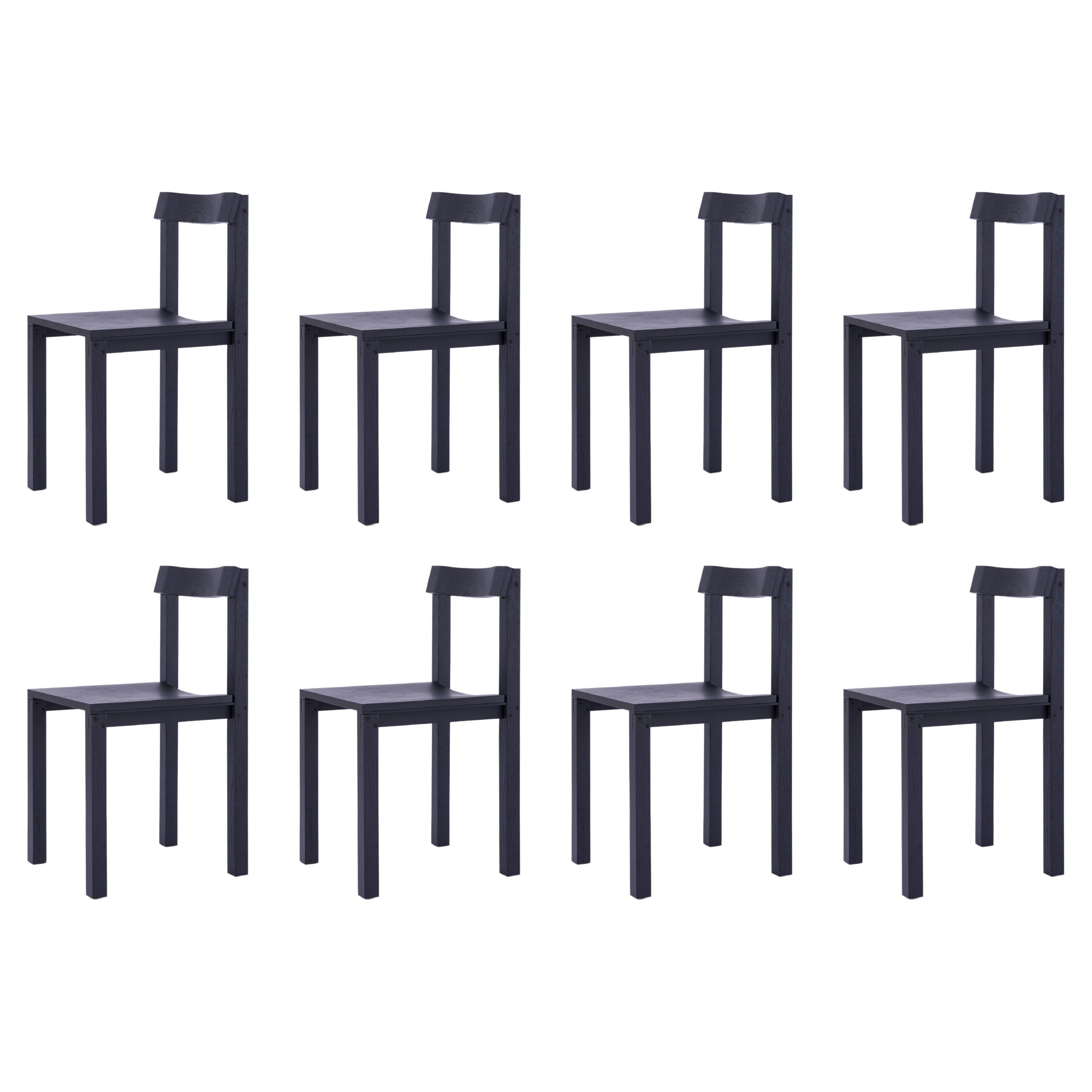 Set of 8 Tal Black Oak Chairs by Kann Design For Sale