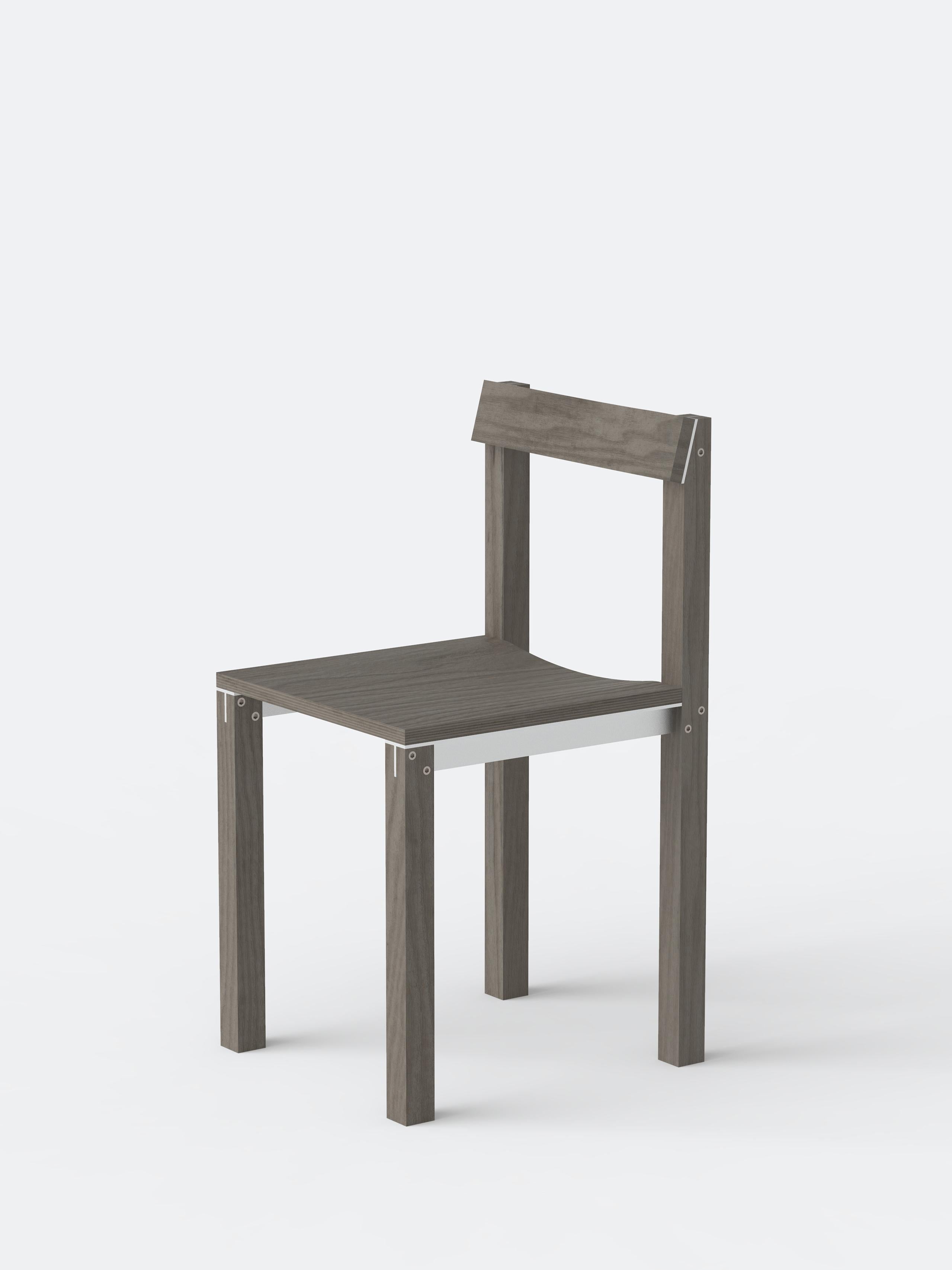 Set of 8 Tal Grey Oak Chairs by Kann Design
Dimensions: D 40 x W 44 x H 80 cm.
Materials: Grey lacquered oak, aluminum.
Available in other finishes.

The Tal chair designed by Léonard Kadid is made of aluminium and wood.
The T aluminium profiles