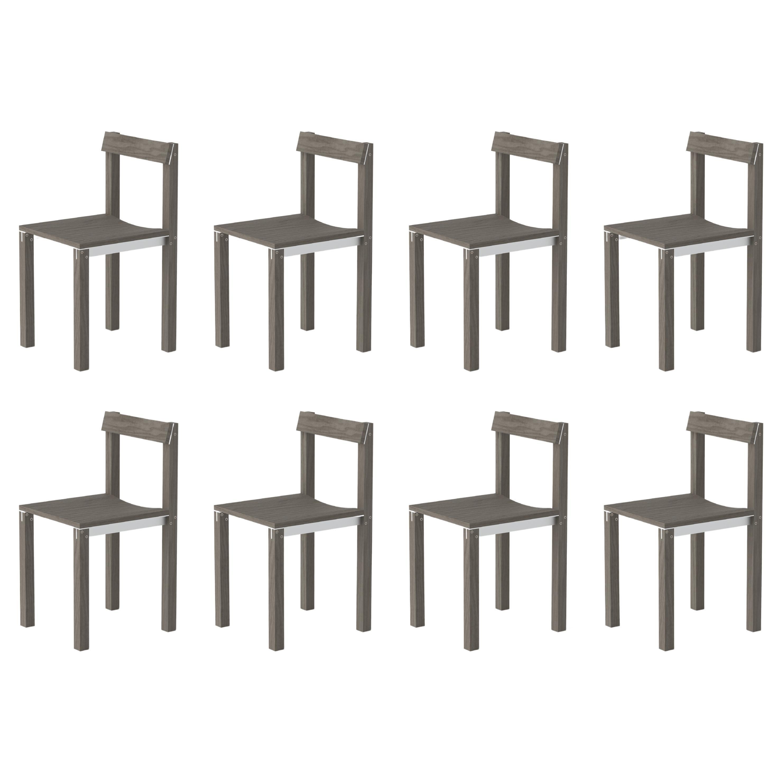 Set of 8 Tal Grey Oak Chairs by Kann Design For Sale