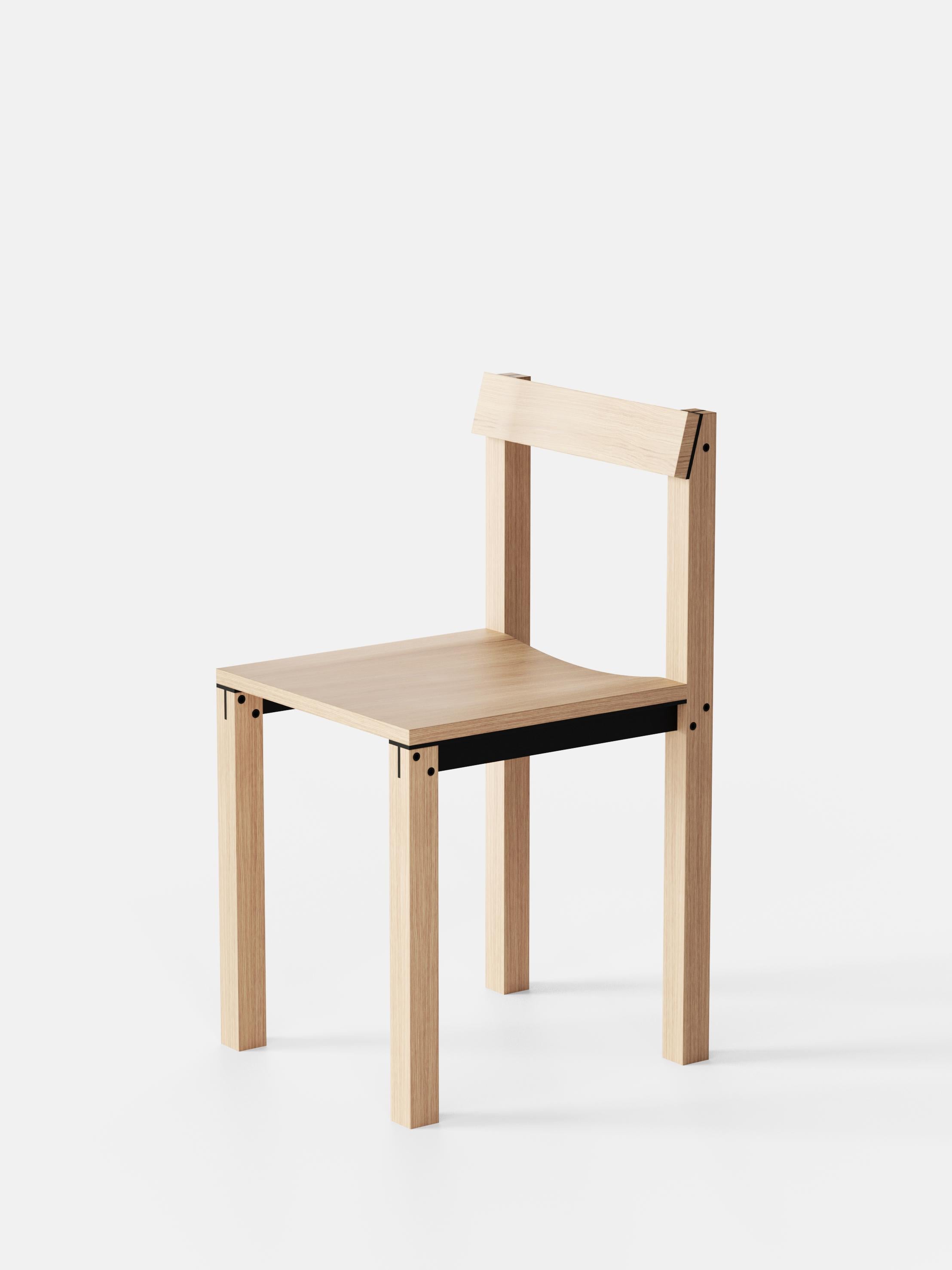 Set of 8 Tal Oak Chairs by Kann Design
Dimensions: D 40 x W 44 x H 80 cm.
Materials: Natural oak, aluminum.
Available in other finishes.

The Tal chair designed by Léonard Kadid is made of aluminium and wood.
The T aluminium profiles reinforce the