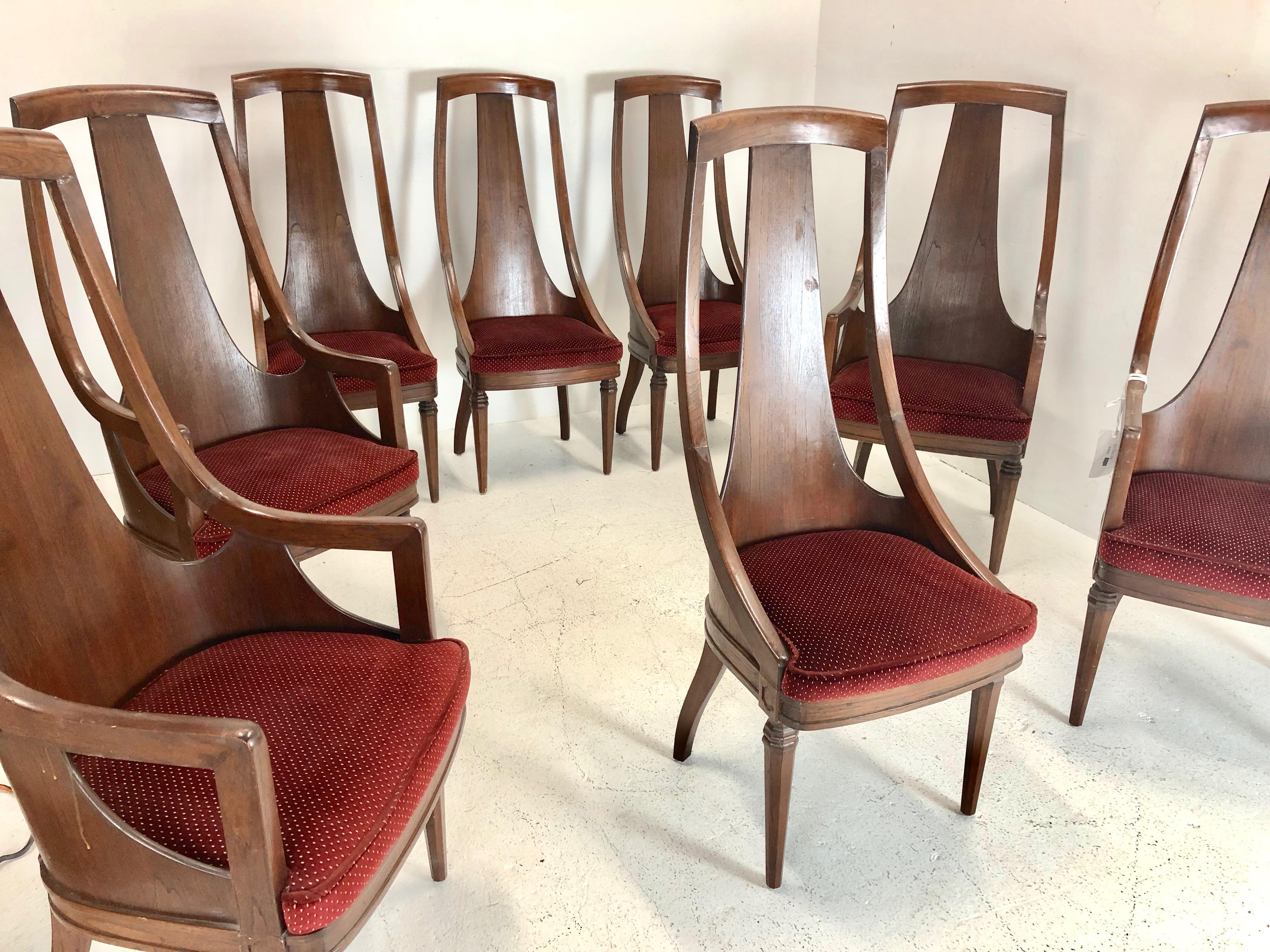 Mid-Century Modern Set of 8 Tall Back Walnut Chairs