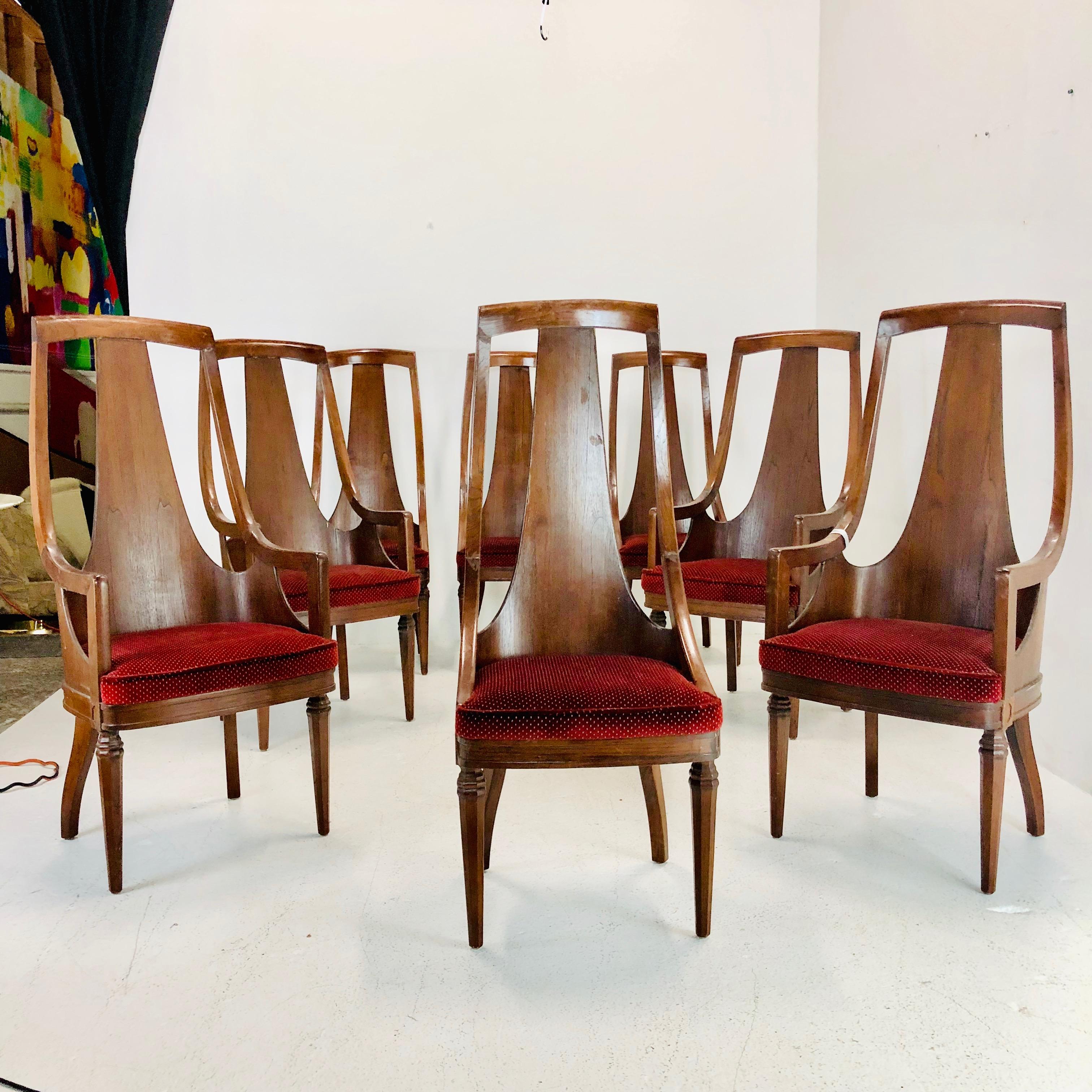 20th Century Set of 8 Tall Back Walnut Chairs