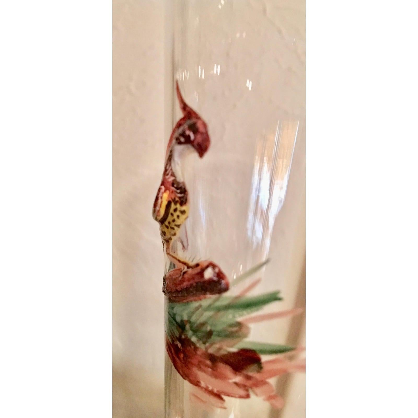 Set of 8 Tall Pilsner Glasses or Champagne Flutes with Enameled Birds 1