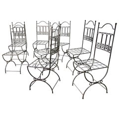 Set of 8 Tall Strapwork Iron Garden Chairs