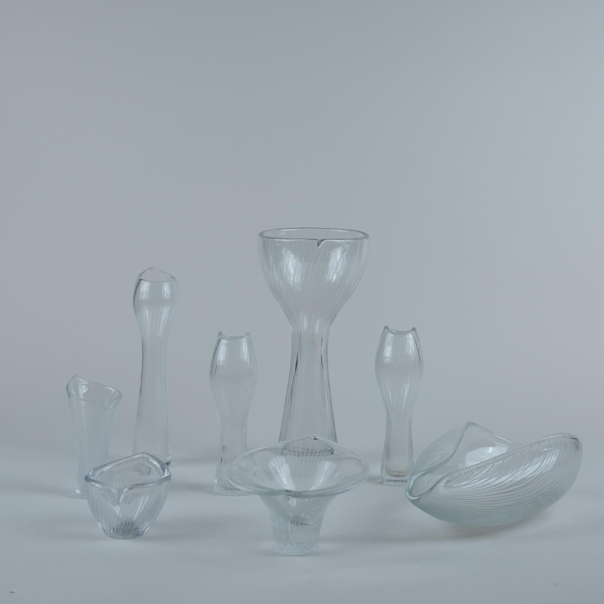 Mid-Century Modern Set of 8 Tapio Wirkkala Line-engraved Glass Art Pieces, Iittala 1950s For Sale
