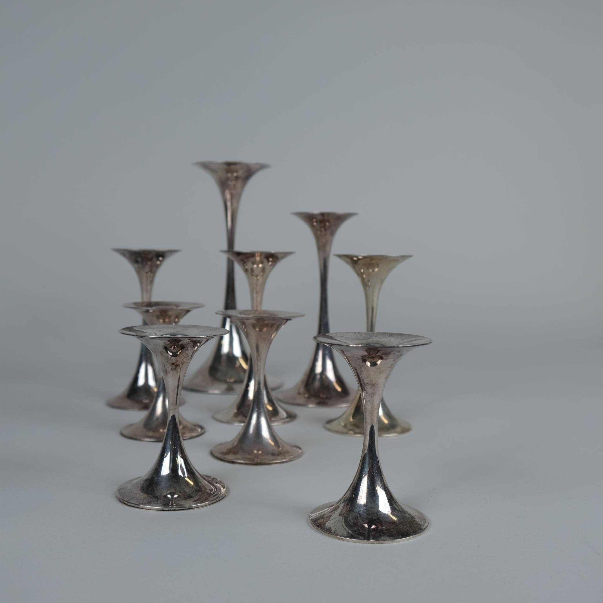 Set di 8 portacandele a tromba Tapio Wirkkala in argento, Kultakeskus Oy, anni '80 in vendita 3