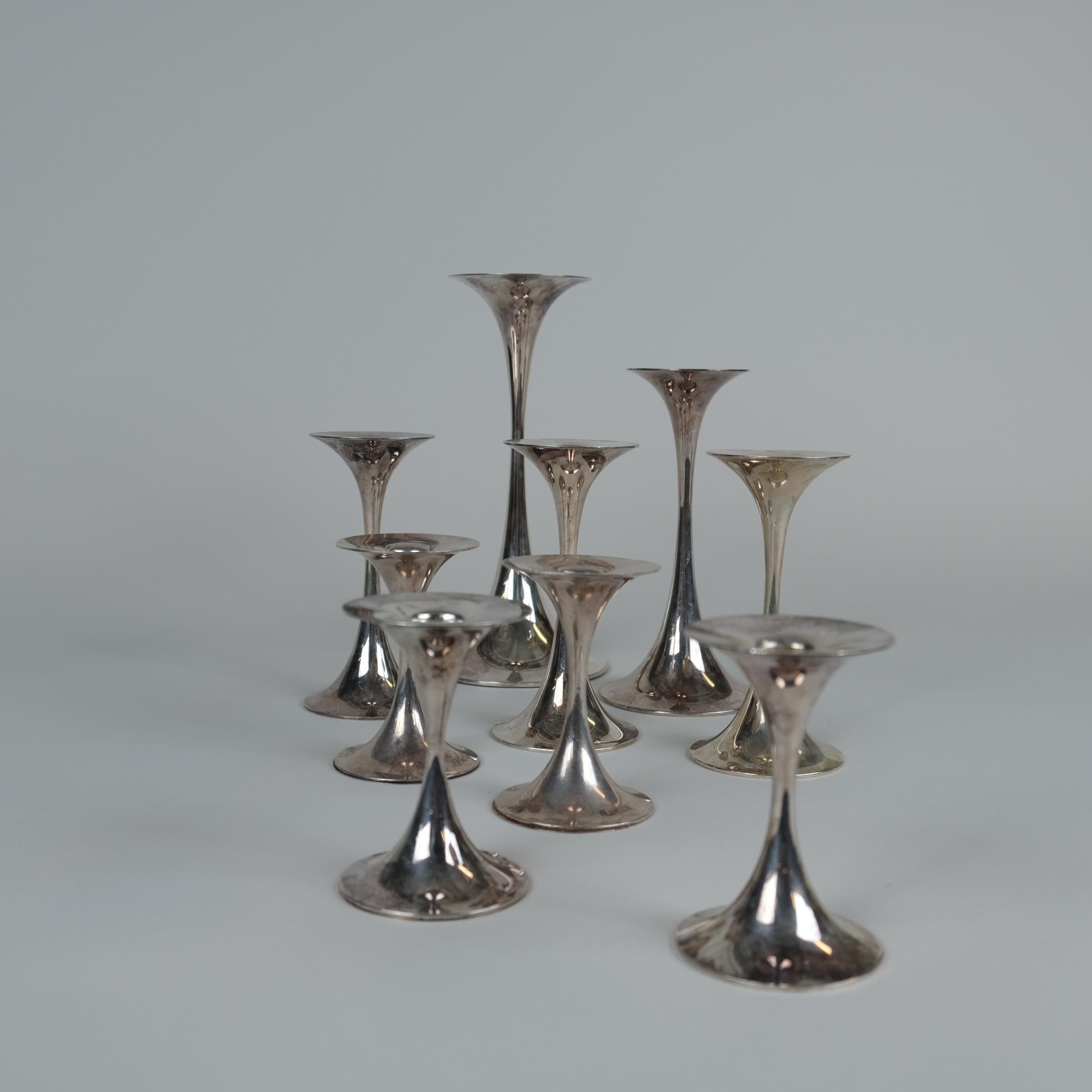 Set di 8 portacandele a tromba Tapio Wirkkala in argento, Kultakeskus Oy, anni '80 in vendita 4