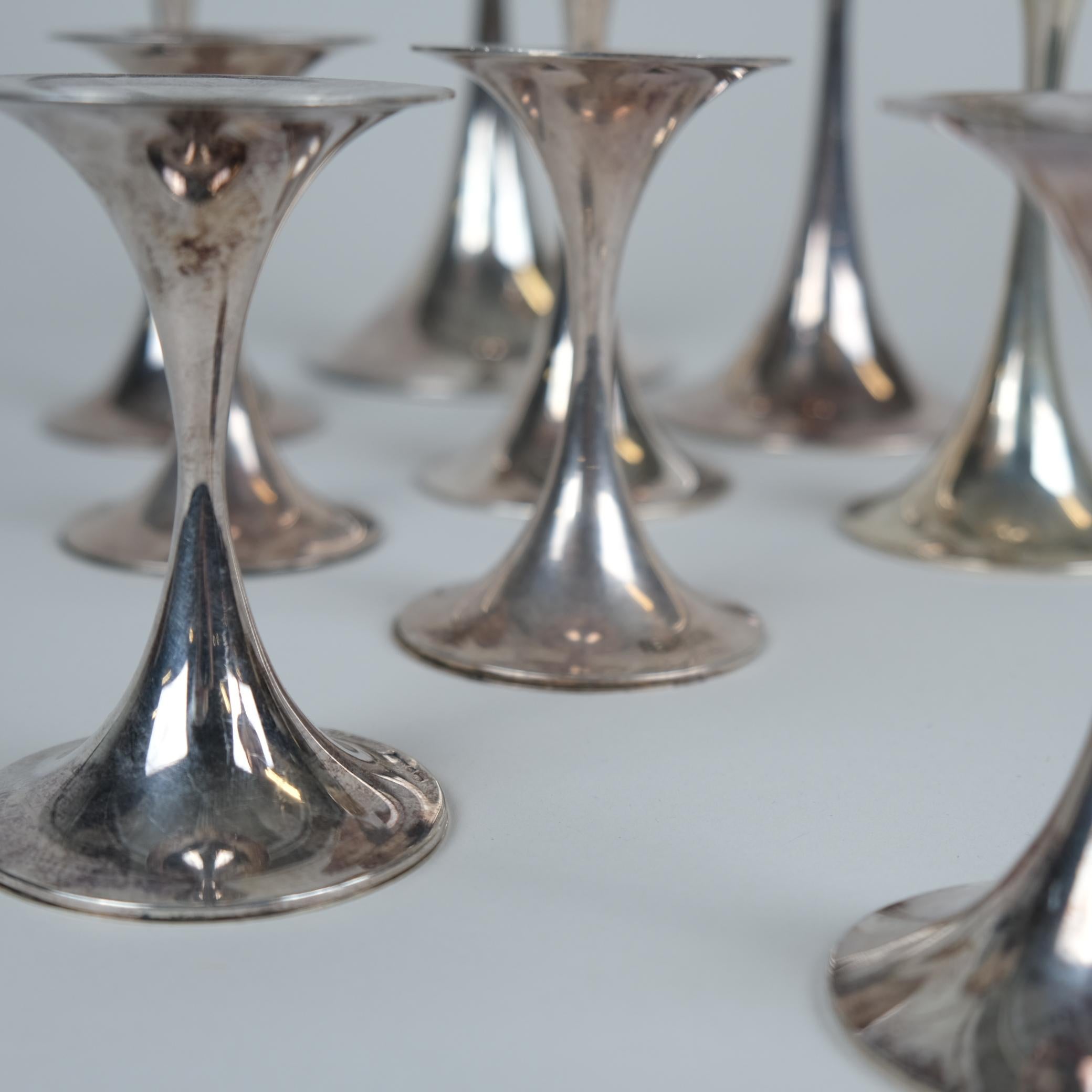 Set di 8 portacandele a tromba Tapio Wirkkala in argento, Kultakeskus Oy, anni '80 in vendita 5
