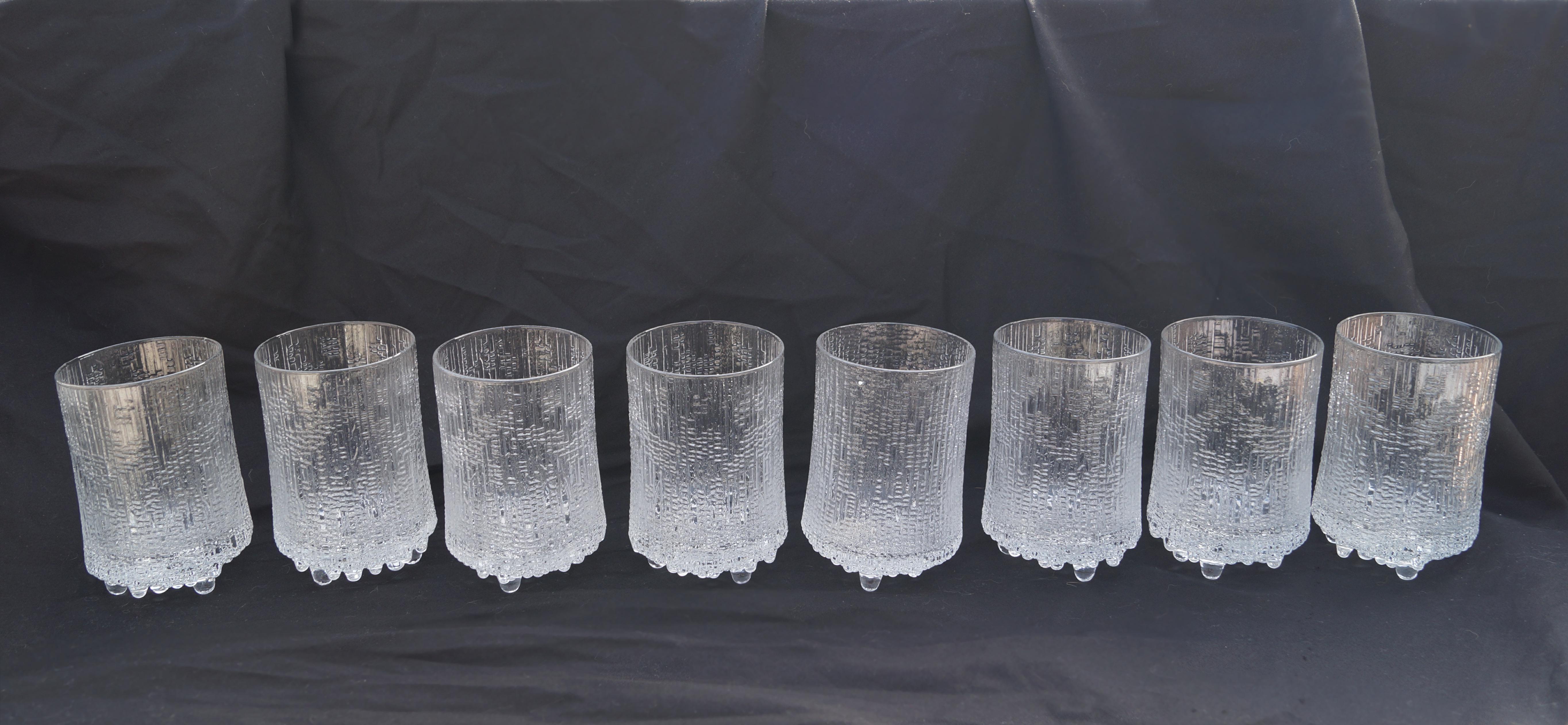 Mid-Century Modern Set of 8 Tapio Wirkkala Ultima Thule Glass Highball Glasses Finland  3 Toed For Sale