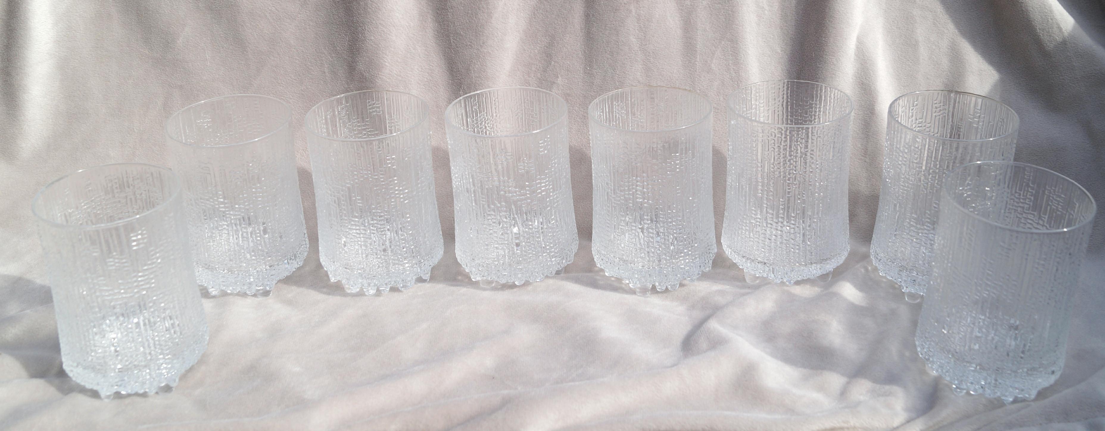 Mid-20th Century Set of 8 Tapio Wirkkala Ultima Thule Glass Highball Glasses Finland  3 Toed For Sale