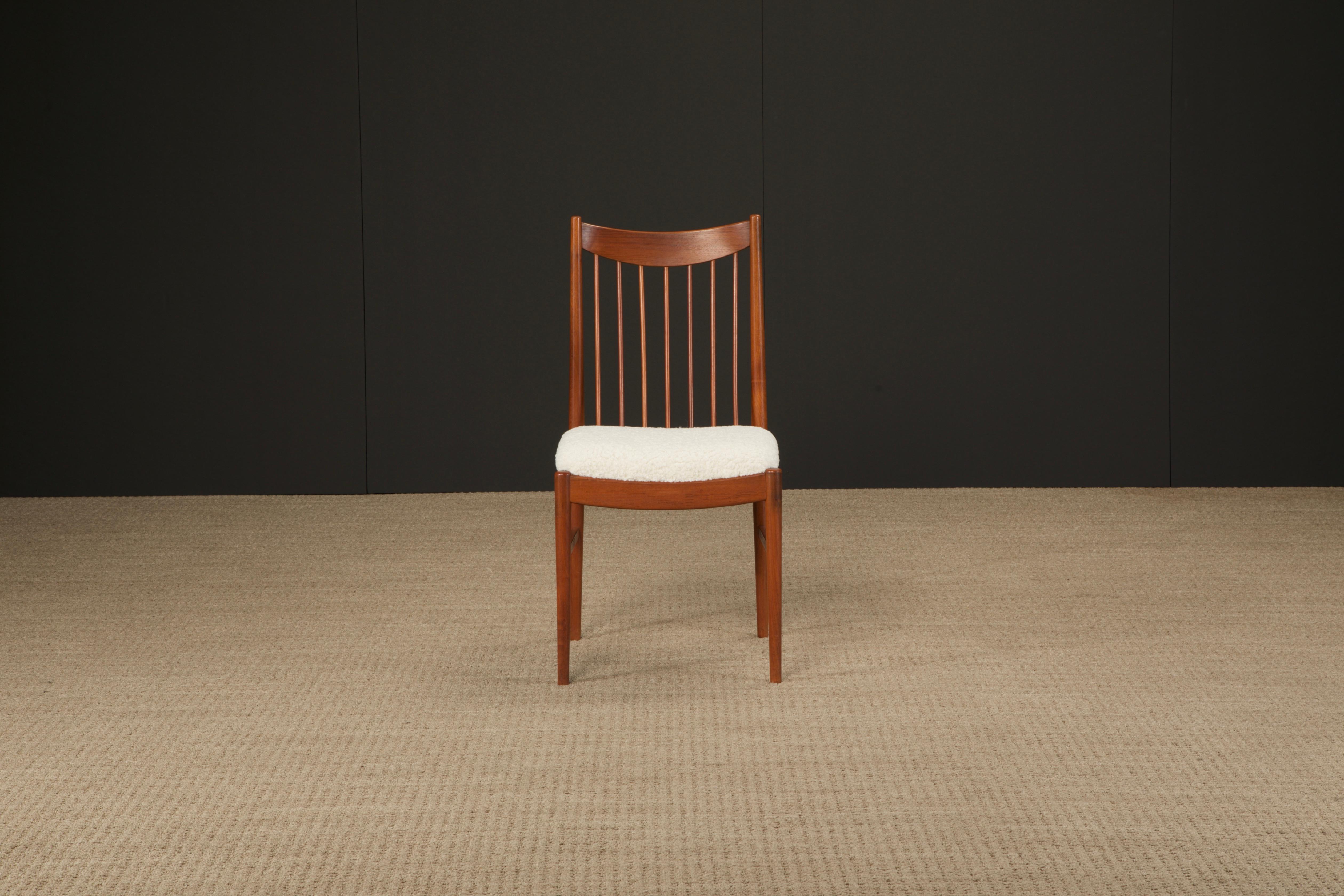 Set of 8 Teak and Bouclé Dining Chairs by Arne Vodder for Sibast, 1960s, Signed For Sale 4