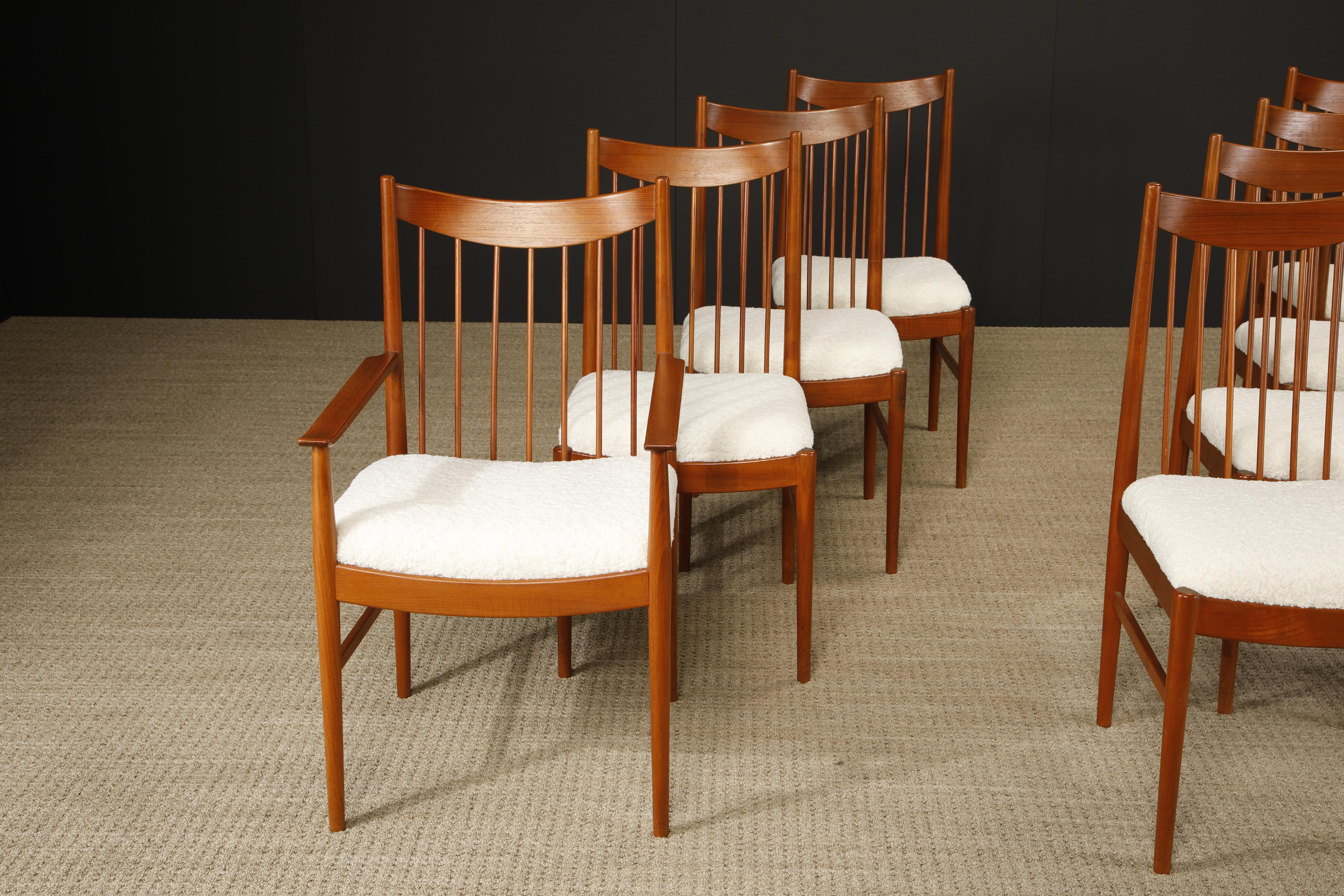 Set of 8 Teak and Bouclé Dining Chairs by Arne Vodder for Sibast, 1960s, Signed In Excellent Condition For Sale In Los Angeles, CA