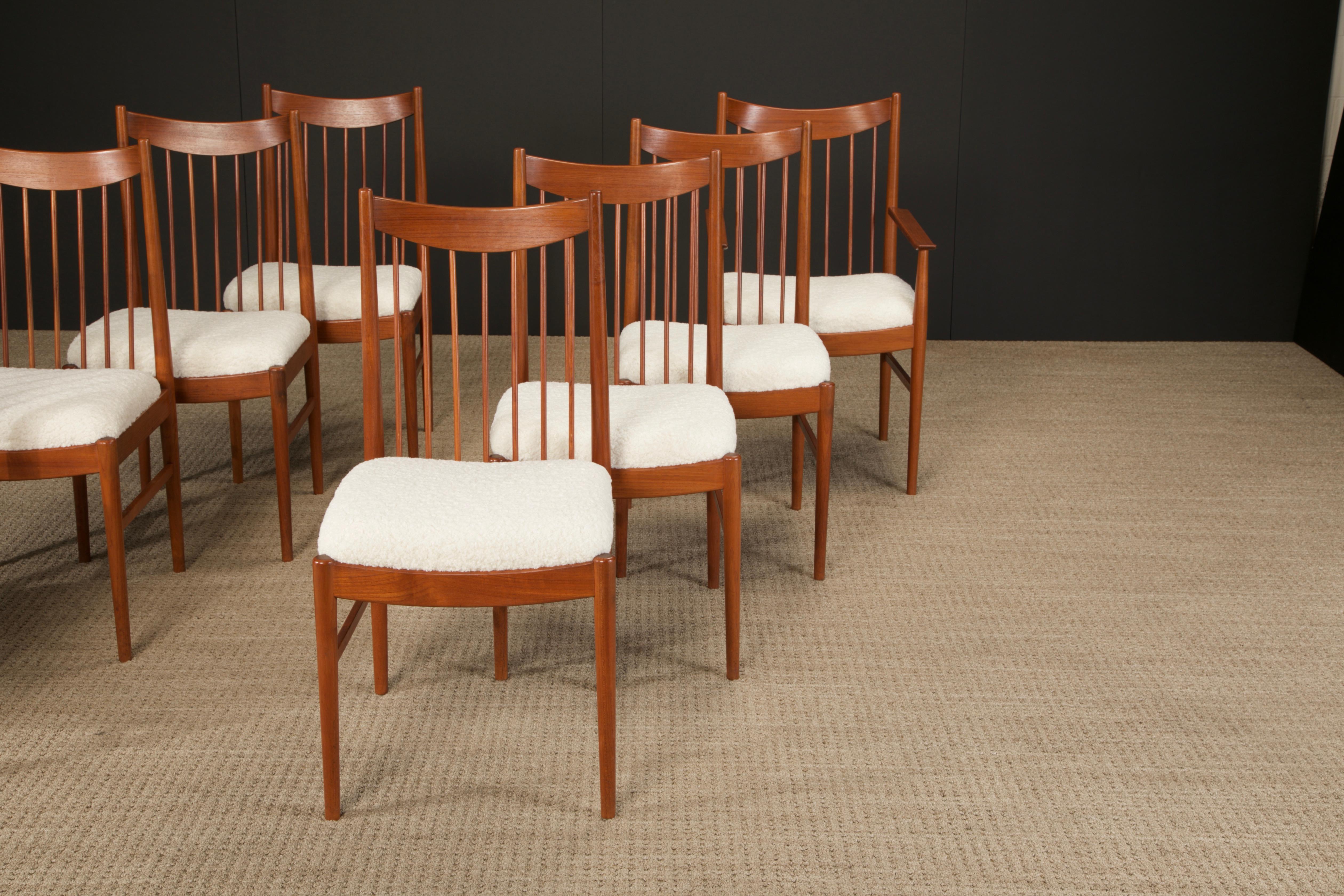 Mid-20th Century Set of 8 Teak and Bouclé Dining Chairs by Arne Vodder for Sibast, 1960s, Signed For Sale
