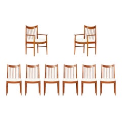 Set of 8 Teak and Bouclé Dining Chairs by Arne Vodder for Sibast, 1960s, Signed