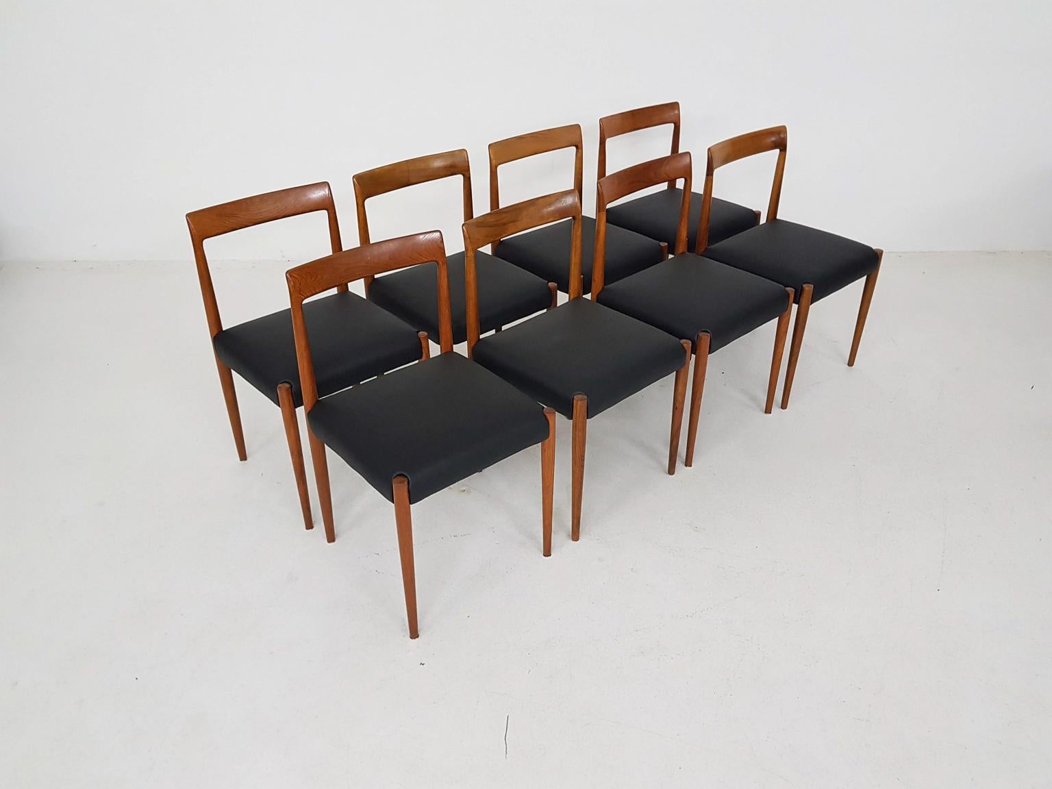 Set of 8 Teak and Leather Dining Chairs by Lukbe, Germany, 1960s 4