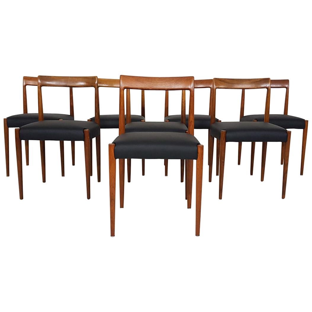 Set of 8 Teak and Leather Dining Chairs by Lukbe, Germany, 1960s