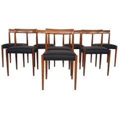 Vintage Set of 8 Teak and Leather Dining Chairs by Lukbe, Germany, 1960s