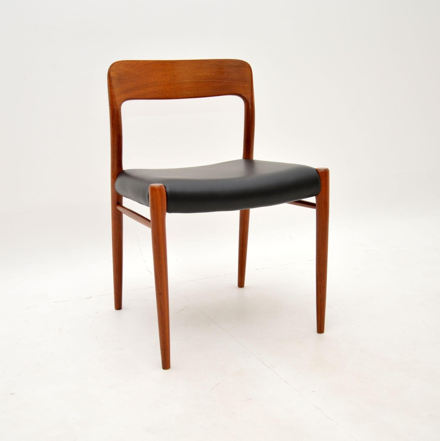 Danish Set of 8 Teak and Leather Model 75 Dining Chairs by Niels Moller