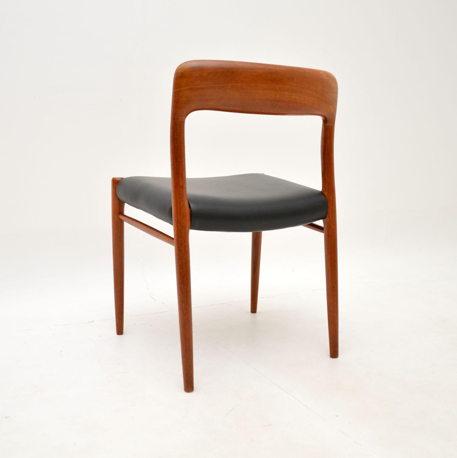 Set of 8 Teak and Leather Model 75 Dining Chairs by Niels Moller 1