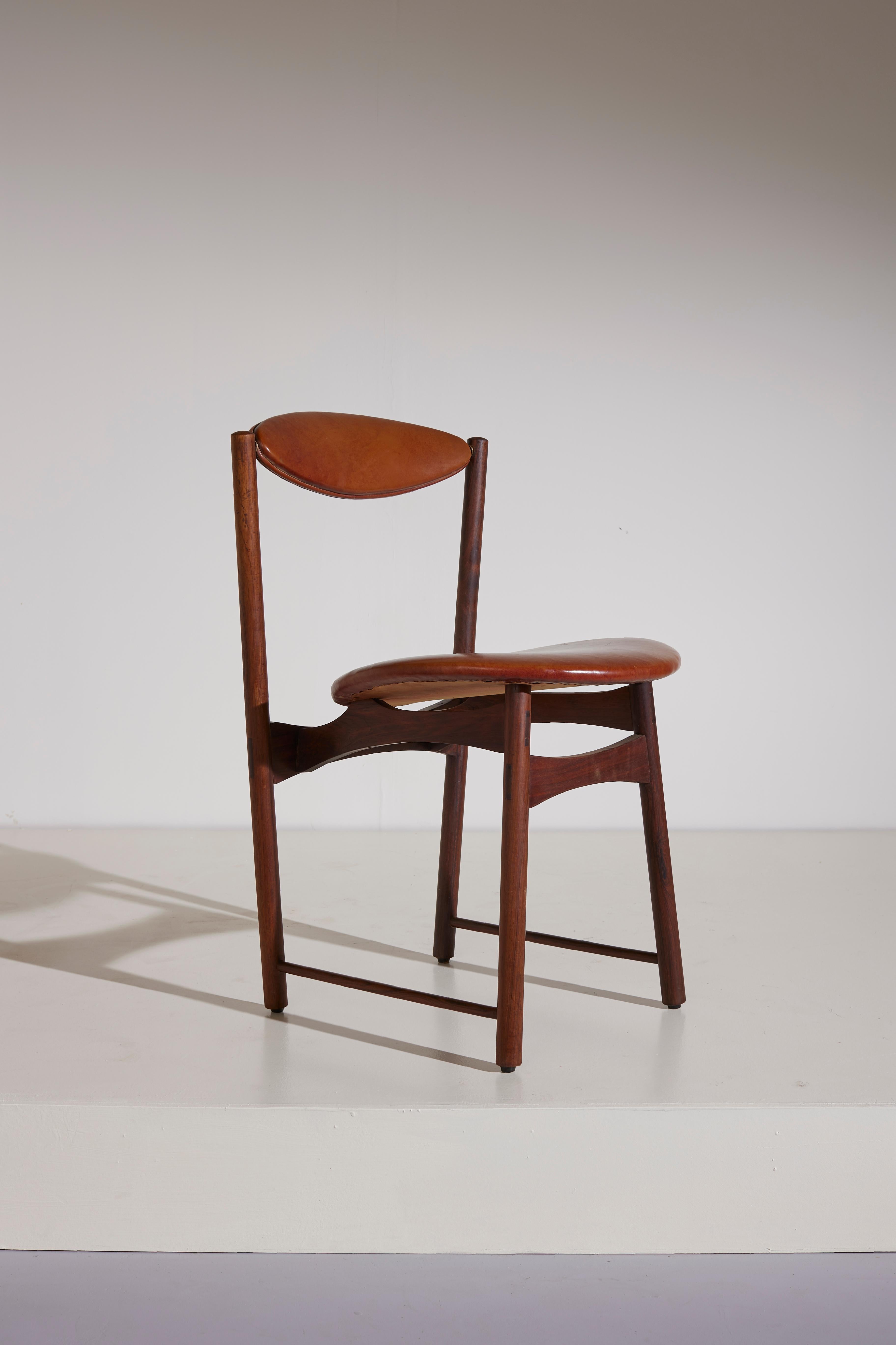 Danish Set of 8 Teak and Leather Tilting Dining Chairs, Denmark, 1960s