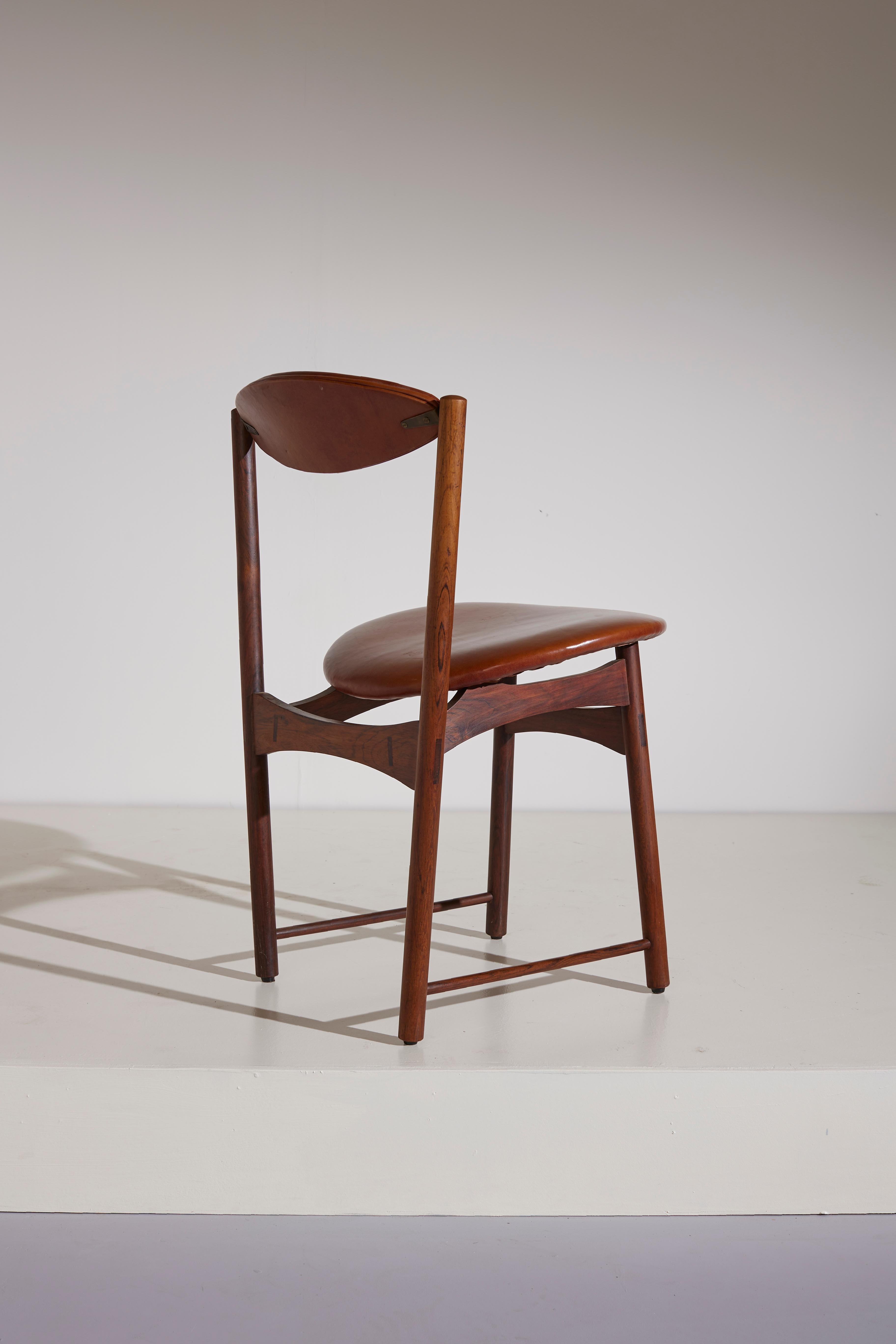 Mid-20th Century Set of 8 Teak and Leather Tilting Dining Chairs, Denmark, 1960s