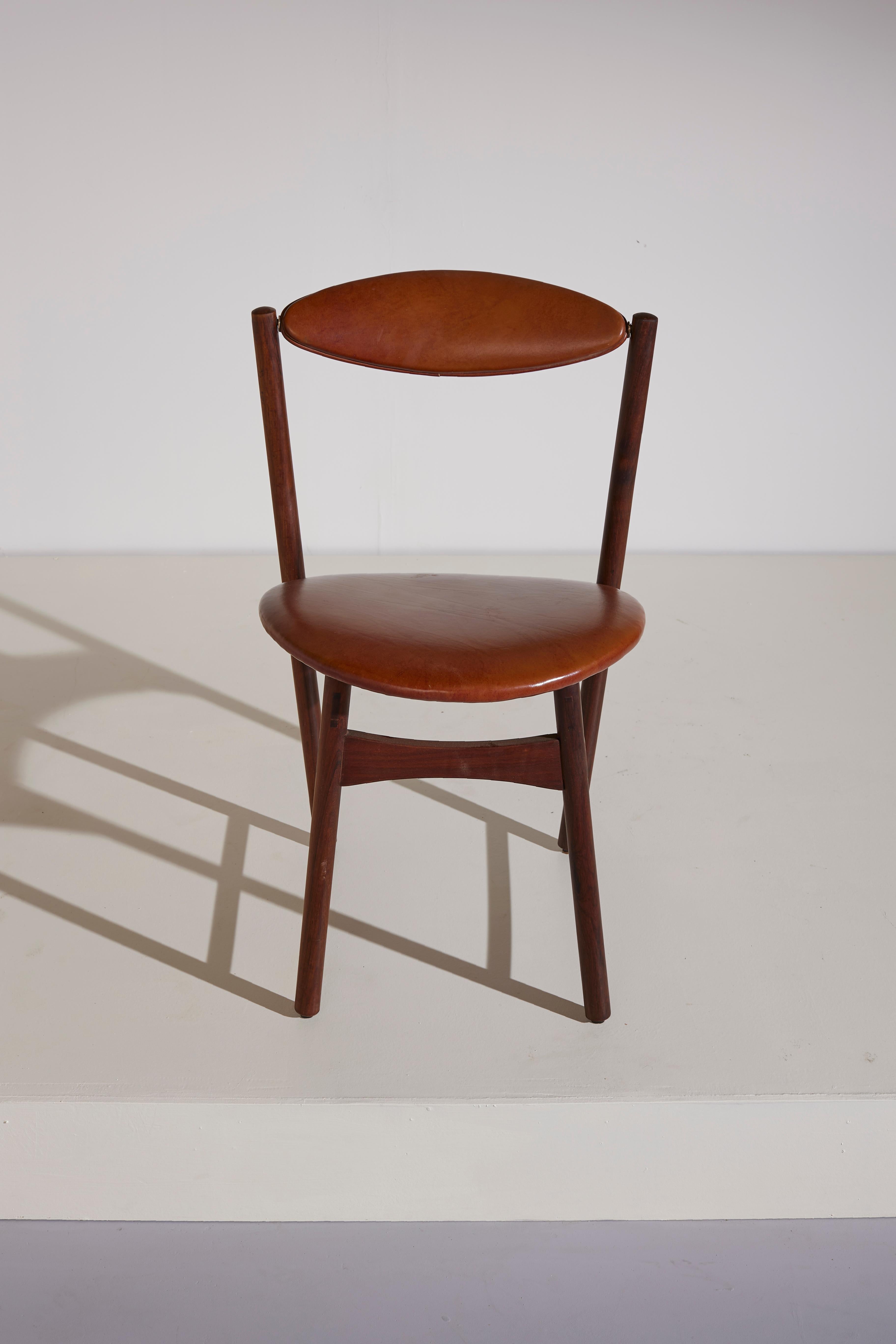Set of 8 Teak and Leather Tilting Dining Chairs, Denmark, 1960s 1