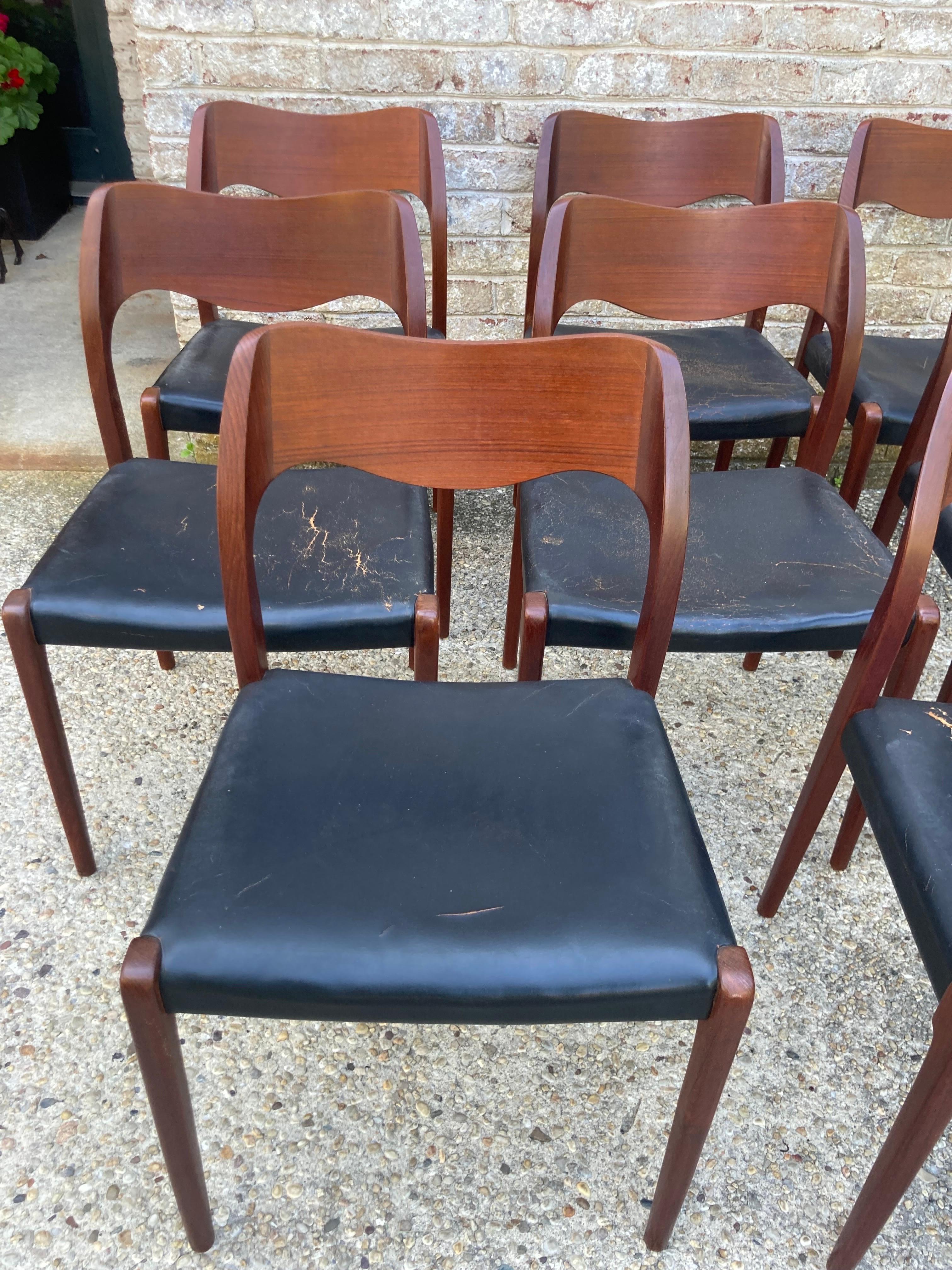 Set of 8 Teak Niels Moller Dining Chairs In Good Condition For Sale In East Hampton, NY