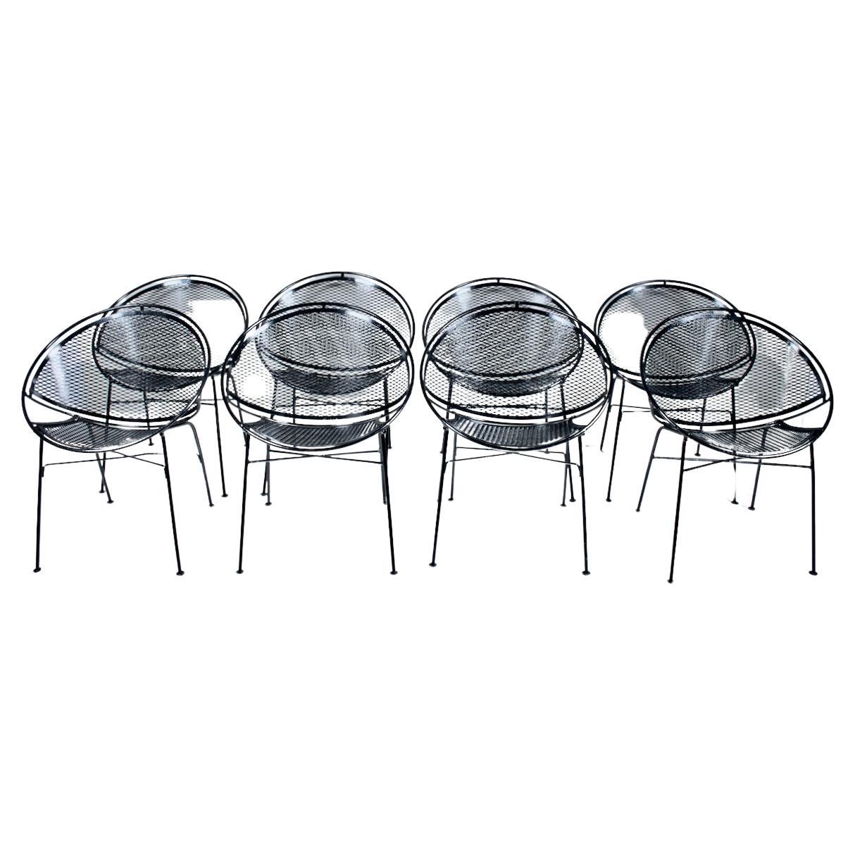Set of 8 Tempestini for Salterini Black Enamel Iron "Radar" Dining Chairs, 1950s