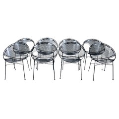 Retro Set of 8 Tempestini for Salterini Black Enamel Iron "Radar" Dining Chairs, 1950s