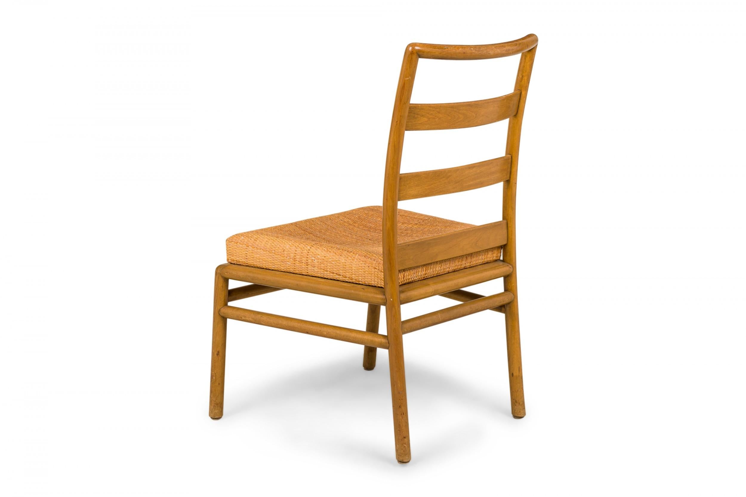 Set of 8 T.H Robsjohn-Gibbings for Widdicomb Ladder Back Woven Seat Dining Chair In Good Condition For Sale In New York, NY
