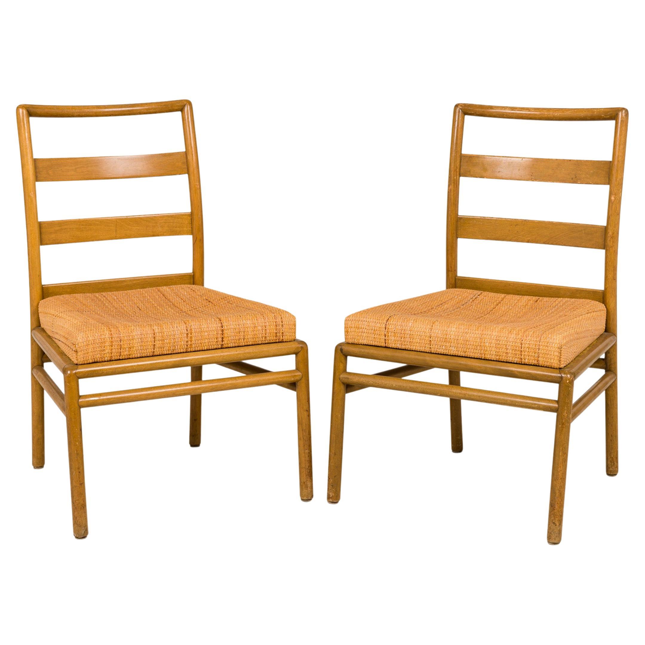 Set of 8 T.H Robsjohn-Gibbings for Widdicomb Ladder Back Woven Seat Dining Chair For Sale