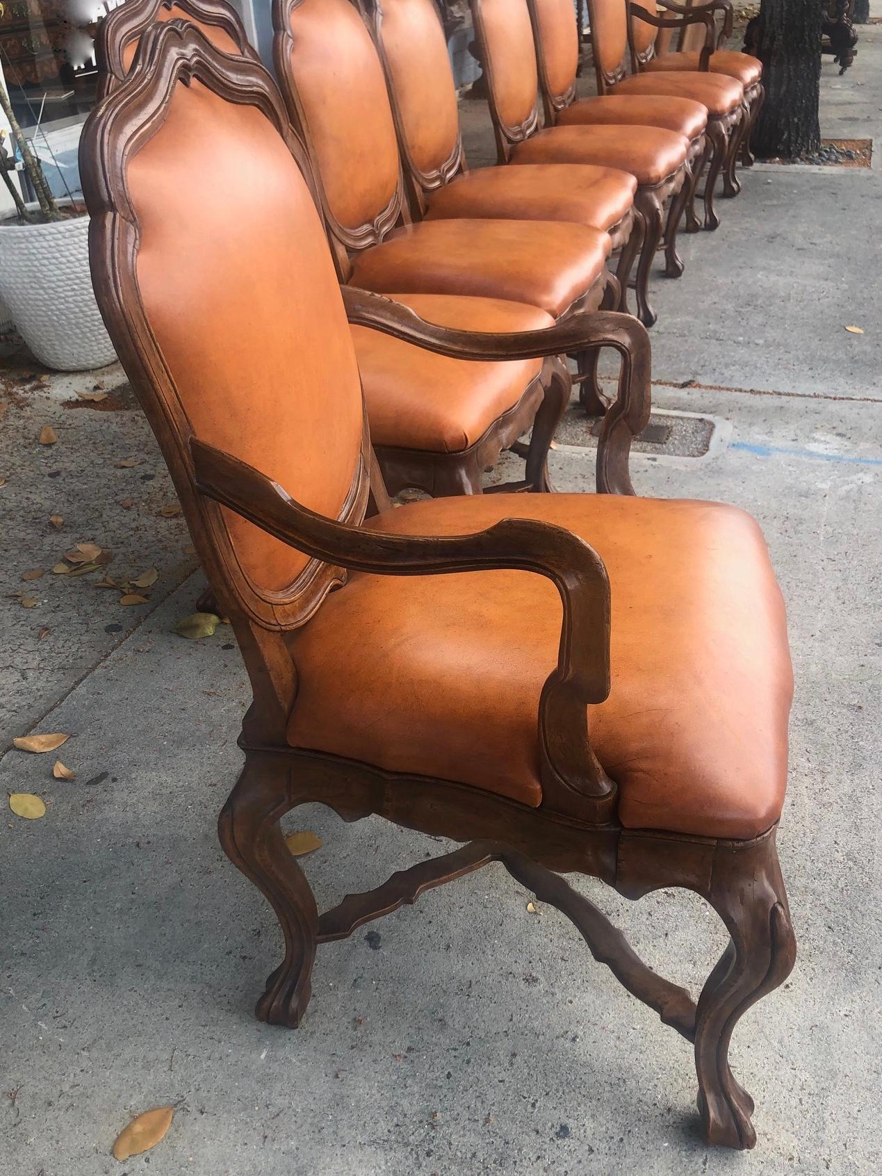 These are an amazing quality very high end set of 8 dining chairs made by Therien Studio Workshop USA.
There are 2 arm chairs and 6 single chairs.
The leather also is very high end quality, with undercarriage for extra support.
Very generous
