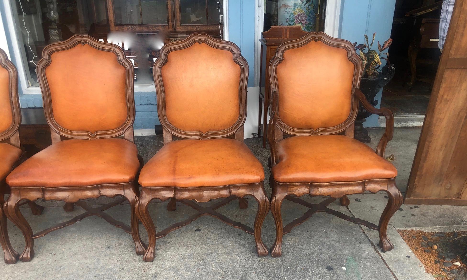 Late 20th Century Set of 8 Therien Studio Workshop Dining Chairs Leather and Wood