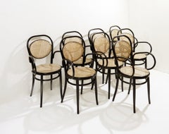 Set of 8 Thonet Armchairs Model Nr. 15, Black Wood and Cane, 1900s