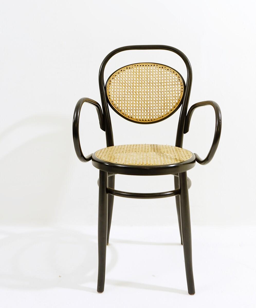 Set of 8 Thonet Armchairs Model Nr. 15, Black Wood and Cane, 1900s For Sale 3