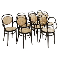 Set of 8 Thonet Armchairs Model Nr. 15, Black Wood and Cane, 1900s