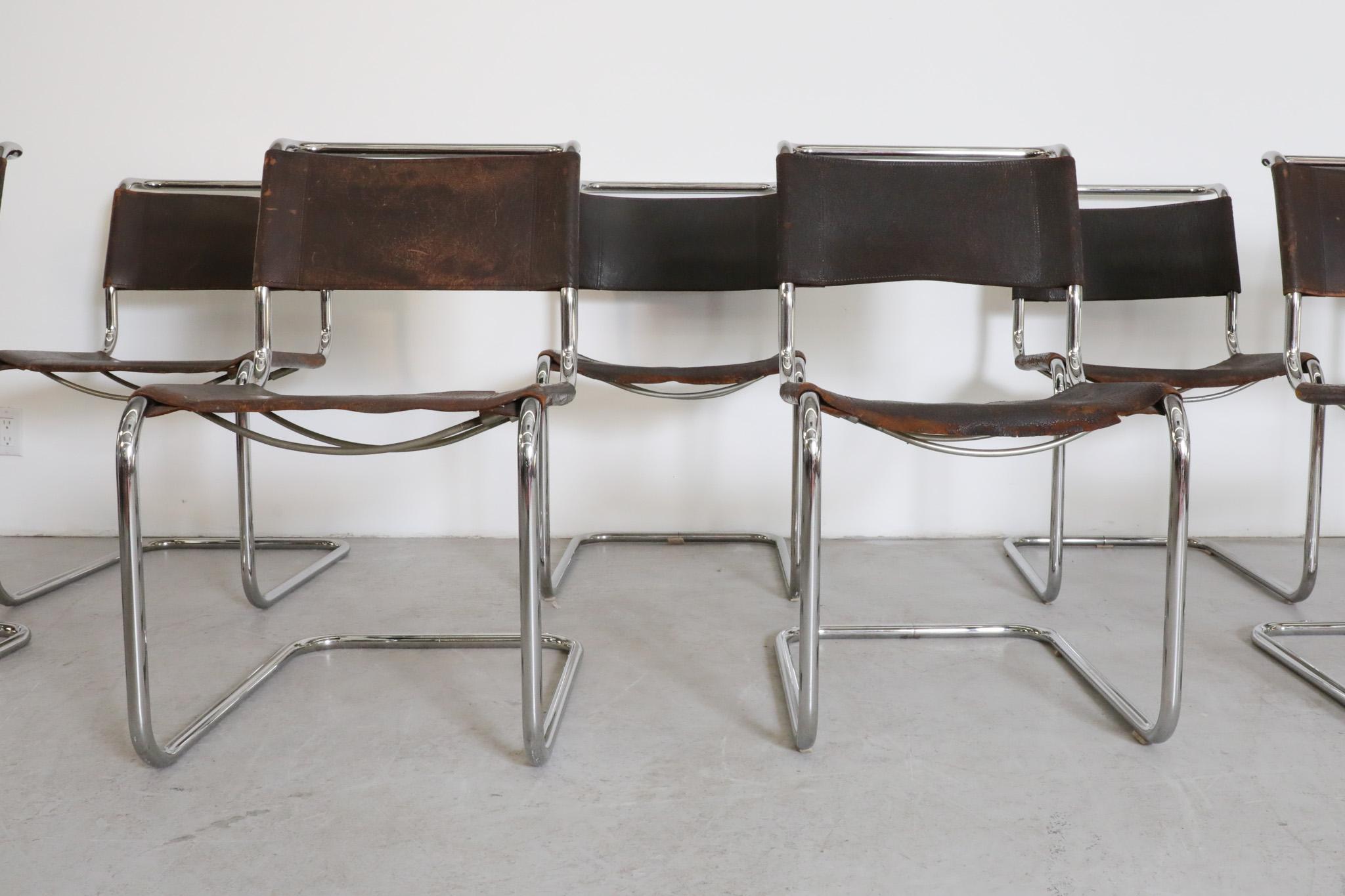 Set of 8 Thonet S33 Leather and Chrome Chairs by Mart Stam For Sale 11