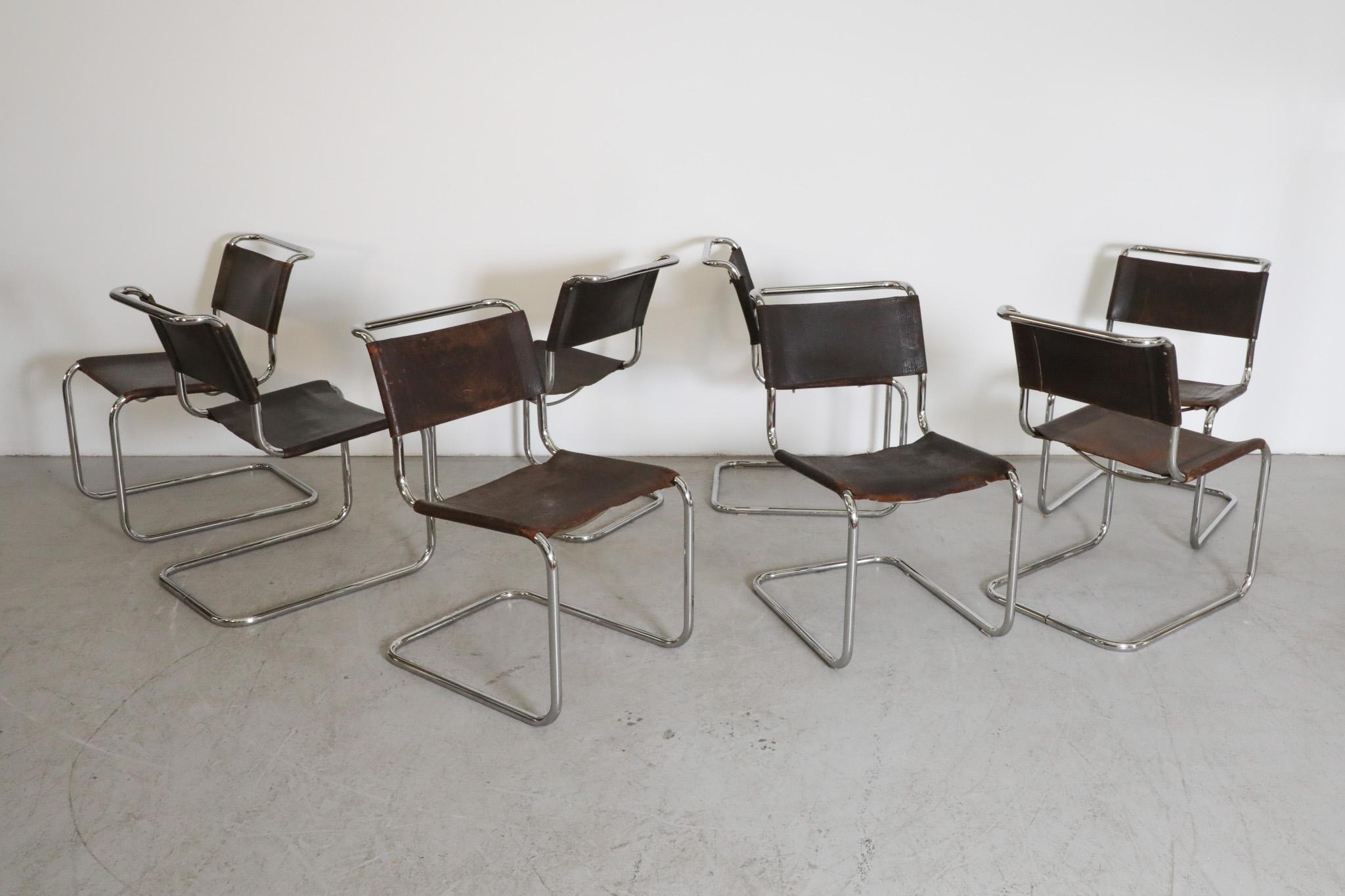 Mid-Century Modern Set of 8 Thonet S33 Leather and Chrome Chairs by Mart Stam For Sale