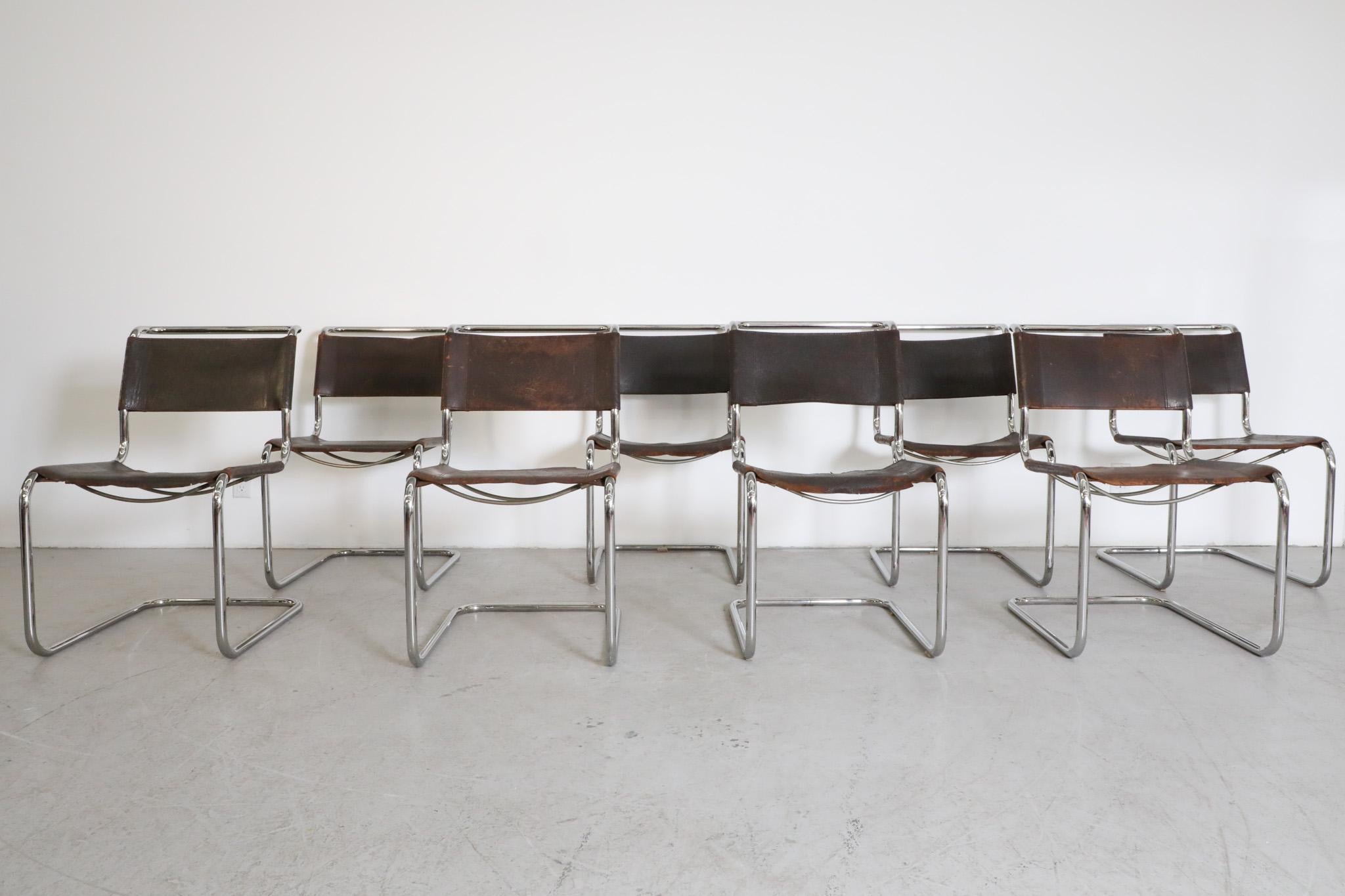 Austrian Set of 8 Thonet S33 Leather and Chrome Chairs by Mart Stam For Sale