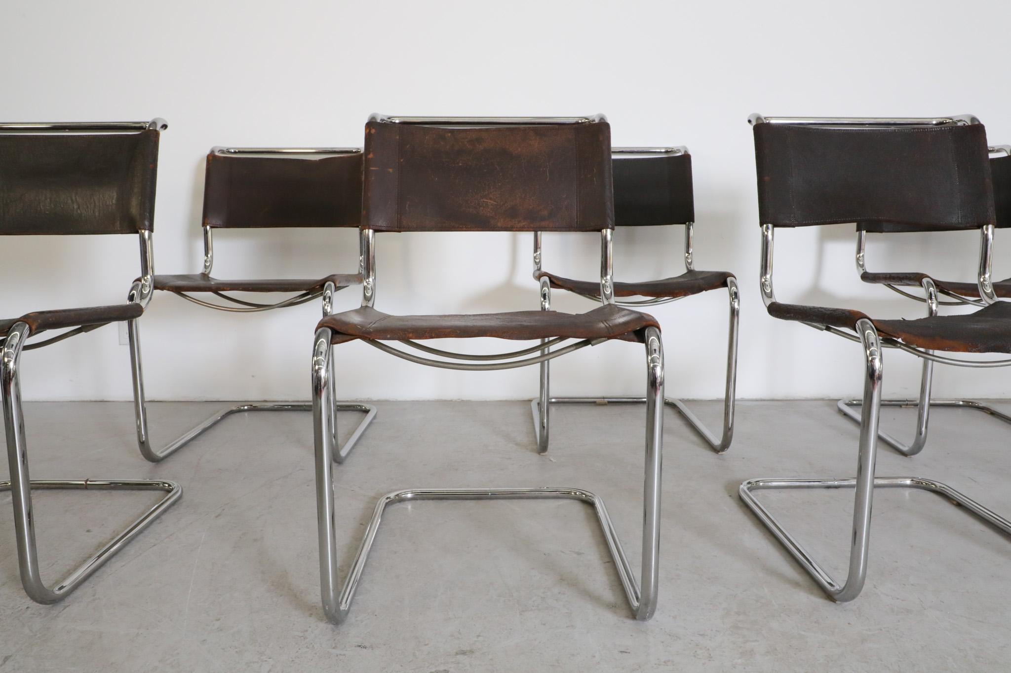 Mid-20th Century Set of 8 Thonet S33 Leather and Chrome Chairs by Mart Stam For Sale