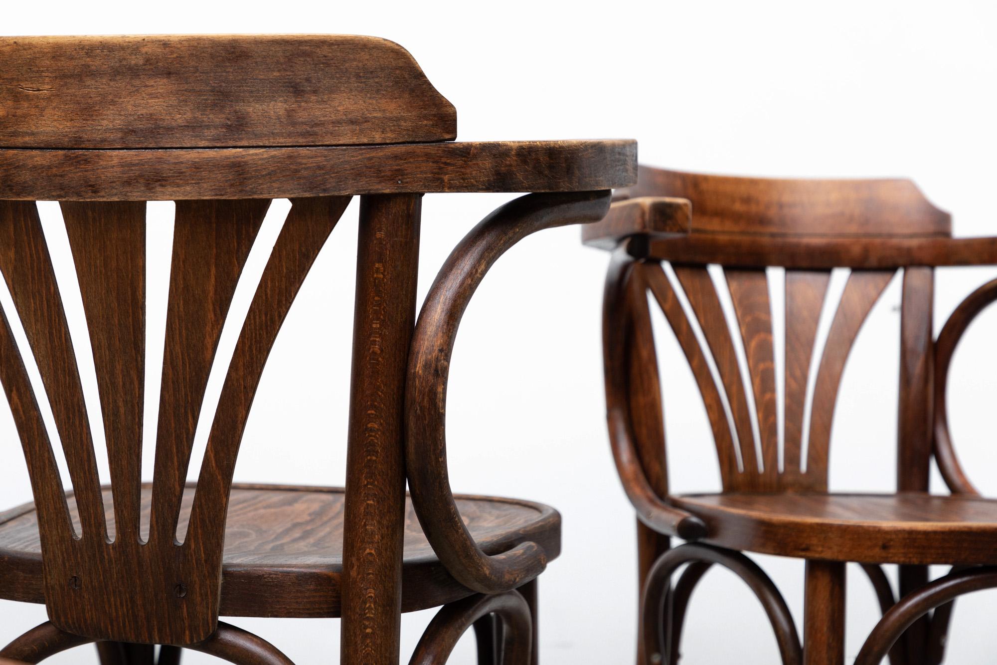 Mid-20th Century Set of 8 Thonet Style Bentwood Bistro Chairs by Drevounia, 1950's