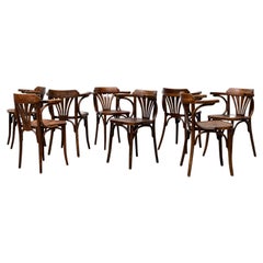 Set of 8 Thonet Style Bentwood Bistro Chairs by Drevounia, 1950's
