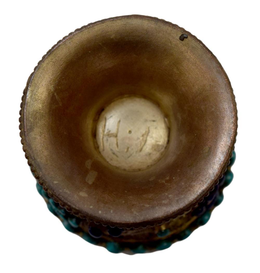 Set Of 8 Tibetan Stone-mounted Silvered Metal Filigree Bowls For Sale 1