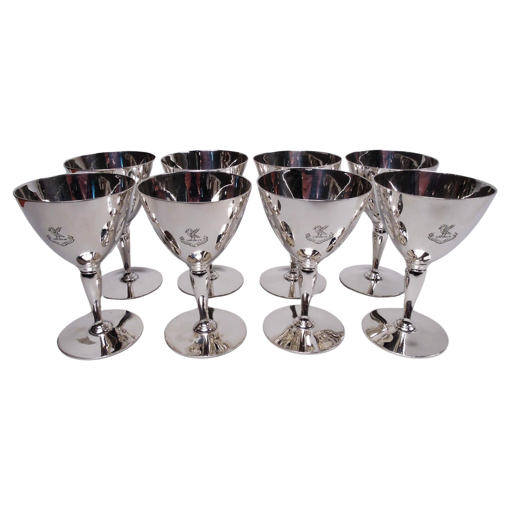 Lot de 8 tasses à cocktail en argent sterling Art Déco américain de Tiffany en vente