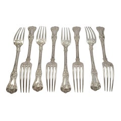 Set of 8 Tiffany & Co Sterling Silver English King Forks with Monogram