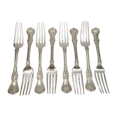 Antique Set of 8 Tiffany & Co Sterling Silver English King Forks with Monogram