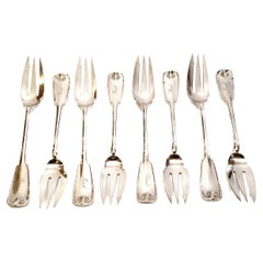 Set of 8 Tiffany & Co. Sterling Silver Palm Pie Forks with Engraving